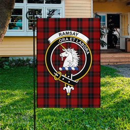 Scottish Ramsay Tartan Flag with Family Crest - Tartan Garden Flag Scottish Plaid Tartan Plaid - ScotsTee - scotstee.com