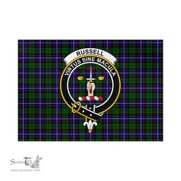 Scottish Russell Modern Tartan Flag with Family Crest - Tartan Garden Flag Scottish Plaid Tartan Plaid - ScotsTee - scotstee.com