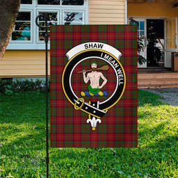 Scottish Shaw of Tordarroch Red Dress Tartan Flag with Family Crest - Tartan Garden Flag Scottish Plaid Tartan Plaid - ScotsTee - scotstee.com