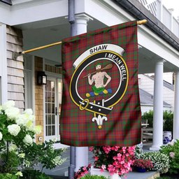 Scottish Shaw of Tordarroch Red Dress Tartan Flag with Family Crest - Tartan Garden Flag Scottish Plaid Tartan Plaid - ScotsTee - scotstee.com