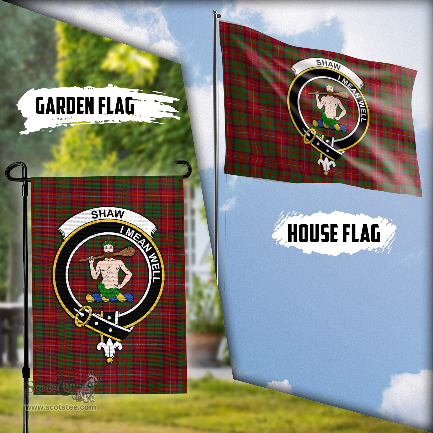 Scottish Shaw of Tordarroch Red Dress Tartan Flag with Family Crest - Tartan Garden Flag Scottish Plaid Tartan Plaid - ScotsTee - scotstee.com
