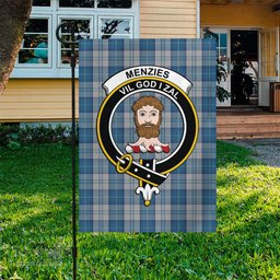 Scottish Menzies Dress Blue and White Tartan Flag with Family Crest - Tartan Garden Flag Scottish Plaid Tartan Plaid - ScotsTee - scotstee.com