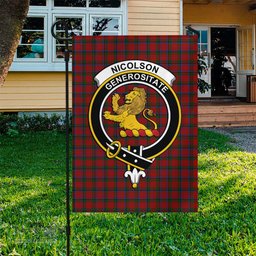 Scottish Nicolson Tartan Flag with Family Crest - Tartan Garden Flag Scottish Plaid Tartan Plaid - ScotsTee - scotstee.com