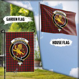 Scottish Nicolson Tartan Flag with Family Crest - Tartan Garden Flag Scottish Plaid Tartan Plaid - ScotsTee - scotstee.com