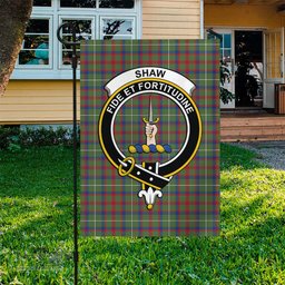 Scottish Shaw Green Modern Tartan Flag with Family Crest - Tartan Garden Flag Scottish Plaid Tartan Plaid - ScotsTee - scotstee.com