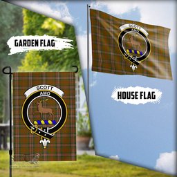 Scottish Scott Brown Modern Tartan Flag with Family Crest - Tartan Garden Flag Scottish Plaid Tartan Plaid - ScotsTee - scotstee.com