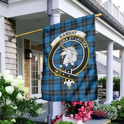 Scottish Ramsay Blue Ancient Tartan Flag with Family Crest - Tartan Garden Flag Scottish Plaid Tartan Plaid - ScotsTee - scotstee.com