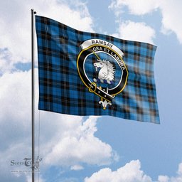 Scottish Ramsay Blue Ancient Tartan Flag with Family Crest - Tartan Garden Flag Scottish Plaid Tartan Plaid - ScotsTee - scotstee.com