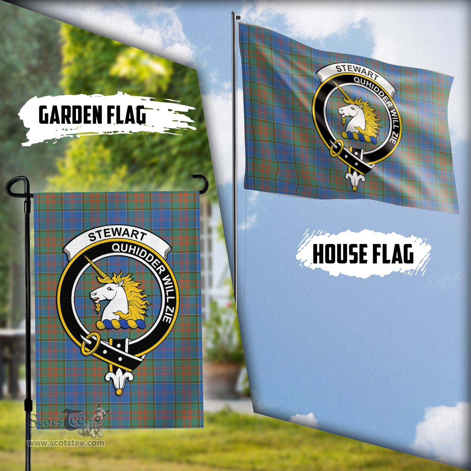 Scottish Stewart of Appin Hunting Ancient Tartan Flag with Family Crest - Tartan Garden Flag Scottish Plaid Tartan Plaid - ScotsTee - scotstee.com