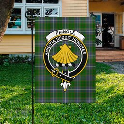 Scottish Pringle Tartan Flag with Family Crest - Tartan Garden Flag Scottish Plaid Tartan Plaid - ScotsTee - scotstee.com