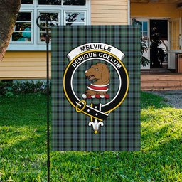 Scottish Melville Tartan Flag with Family Crest - Tartan Garden Flag Scottish Plaid Tartan Plaid - ScotsTee - scotstee.com