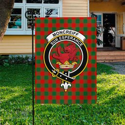 Scottish Moncrieff Modern Tartan Flag with Family Crest - Tartan Garden Flag Scottish Plaid Tartan Plaid - ScotsTee - scotstee.com
