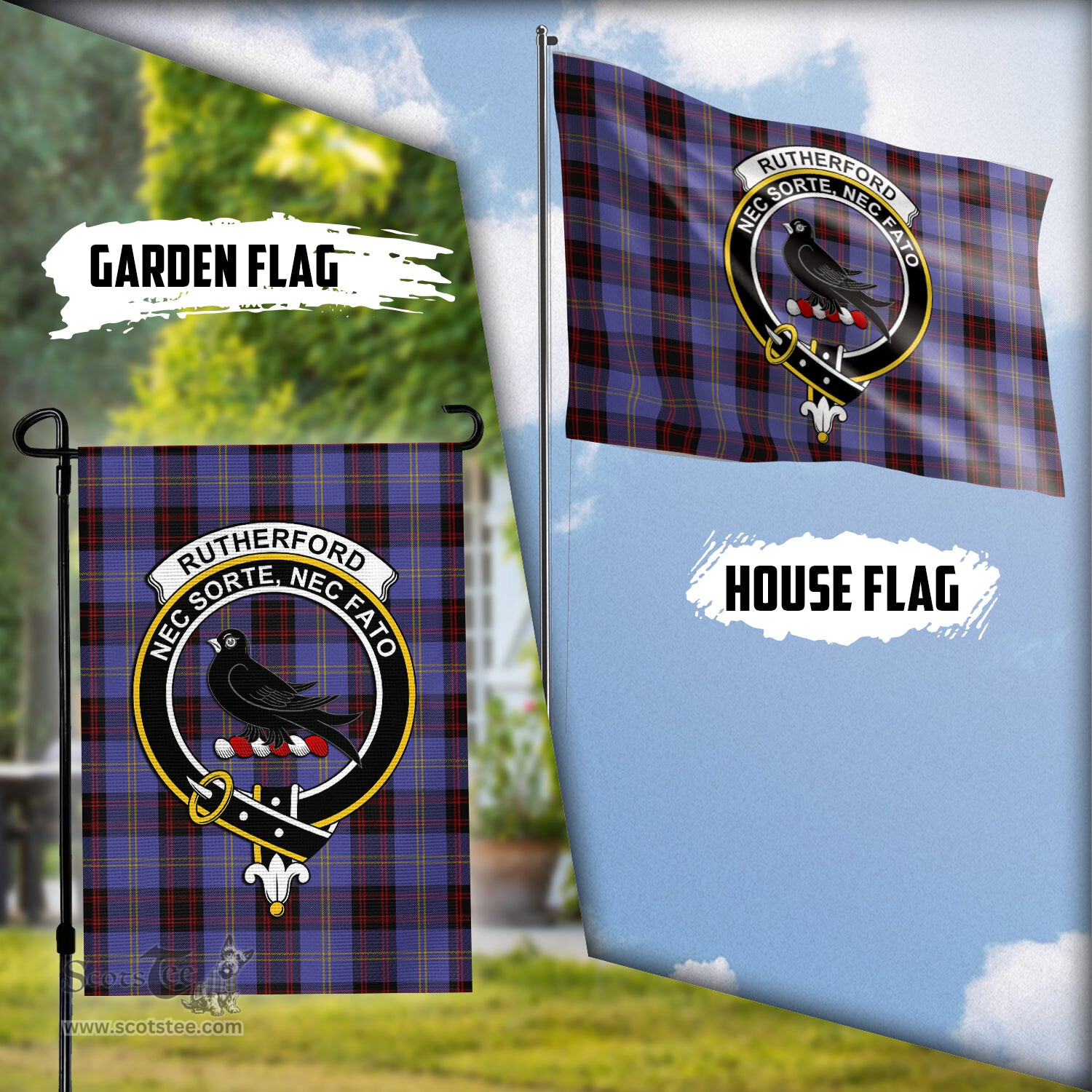 Scottish Rutherford Tartan Flag with Family Crest - Tartan Garden Flag Scottish Plaid Tartan Plaid - ScotsTee - scotstee.com