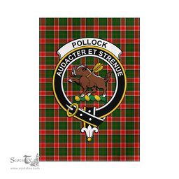 Scottish Pollock Modern Tartan Flag with Family Crest - Tartan Garden Flag Scottish Plaid Tartan Plaid - ScotsTee - scotstee.com