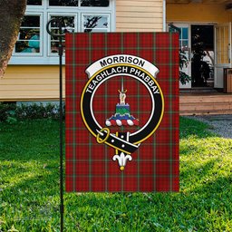 Scottish Morrison Ancient Tartan Flag with Family Crest - Tartan Garden Flag Scottish Plaid Tartan Plaid - ScotsTee - scotstee.com