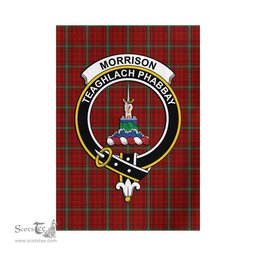Scottish Morrison Ancient Tartan Flag with Family Crest - Tartan Garden Flag Scottish Plaid Tartan Plaid - ScotsTee - scotstee.com