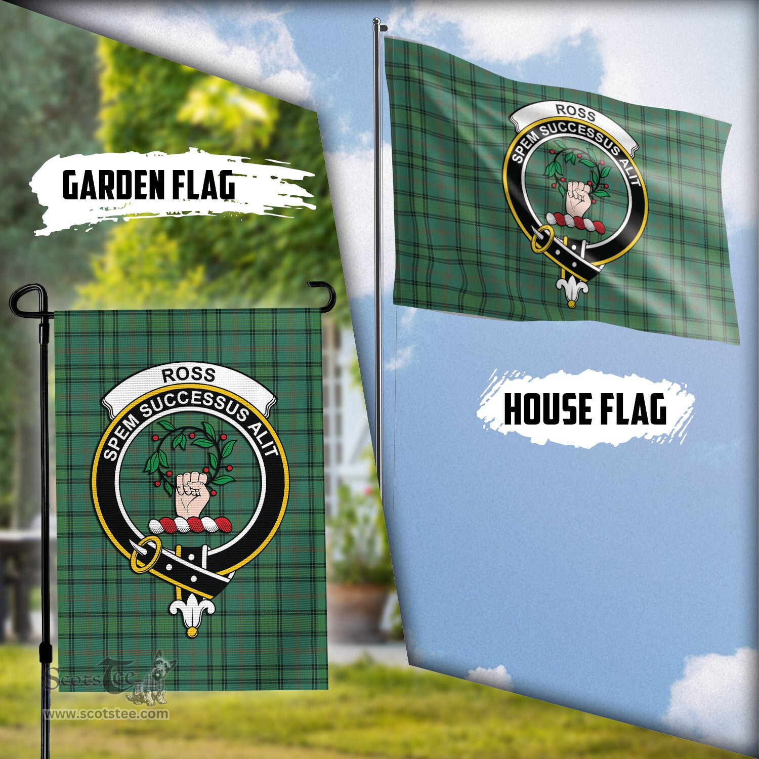 Scottish Ross Hunting Ancient Tartan Flag with Family Crest - Tartan Garden Flag Scottish Plaid Tartan Plaid - ScotsTee - scotstee.com