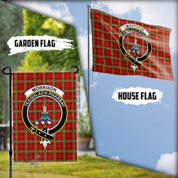 Scottish Morrison Red Modern Tartan Flag with Family Crest - Tartan Garden Flag Scottish Plaid Tartan Plaid - ScotsTee - scotstee.com