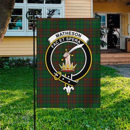 Scottish Matheson Hunting Highland Tartan Flag with Family Crest - Tartan Garden Flag Scottish Plaid Tartan Plaid - ScotsTee - scotstee.com