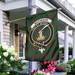 Scottish Matheson Hunting Highland Tartan Flag with Family Crest - Tartan Garden Flag Scottish Plaid Tartan Plaid - ScotsTee - scotstee.com