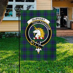 Scottish Oliphant Tartan Flag with Family Crest - Tartan Garden Flag Scottish Plaid Tartan Plaid - ScotsTee - scotstee.com