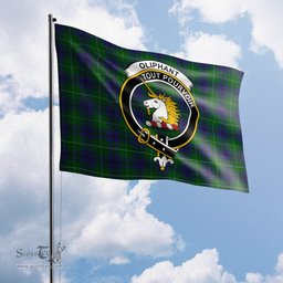 Scottish Oliphant Tartan Flag with Family Crest - Tartan Garden Flag Scottish Plaid Tartan Plaid - ScotsTee - scotstee.com