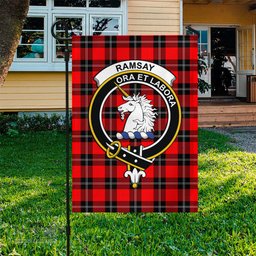 Scottish Ramsay Modern Tartan Flag with Family Crest - Tartan Garden Flag Scottish Plaid Tartan Plaid - ScotsTee - scotstee.com