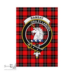 Scottish Ramsay Modern Tartan Flag with Family Crest - Tartan Garden Flag Scottish Plaid Tartan Plaid - ScotsTee - scotstee.com