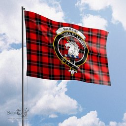 Scottish Ramsay Modern Tartan Flag with Family Crest - Tartan Garden Flag Scottish Plaid Tartan Plaid - ScotsTee - scotstee.com