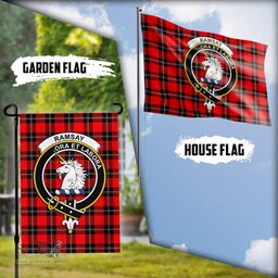 Scottish Ramsay Modern Tartan Flag with Family Crest - Tartan Garden Flag Scottish Plaid Tartan Plaid - ScotsTee - scotstee.com
