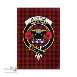 Scottish MacLeod Black and Red Tartan Flag with Family Crest - Tartan Garden Flag Scottish Plaid Tartan Plaid - ScotsTee - scotstee.com