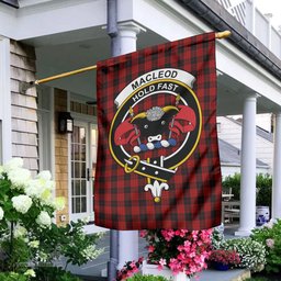 Scottish MacLeod Black and Red Tartan Flag with Family Crest - Tartan Garden Flag Scottish Plaid Tartan Plaid - ScotsTee - scotstee.com