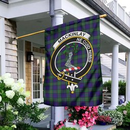 Scottish MacKinlay Modern Tartan Flag with Family Crest - Tartan Garden Flag Scottish Plaid Tartan Plaid - ScotsTee - scotstee.com