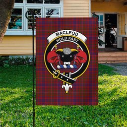Scottish MacLeod Red Tartan Flag with Family Crest - Tartan Garden Flag Scottish Plaid Tartan Plaid - ScotsTee - scotstee.com