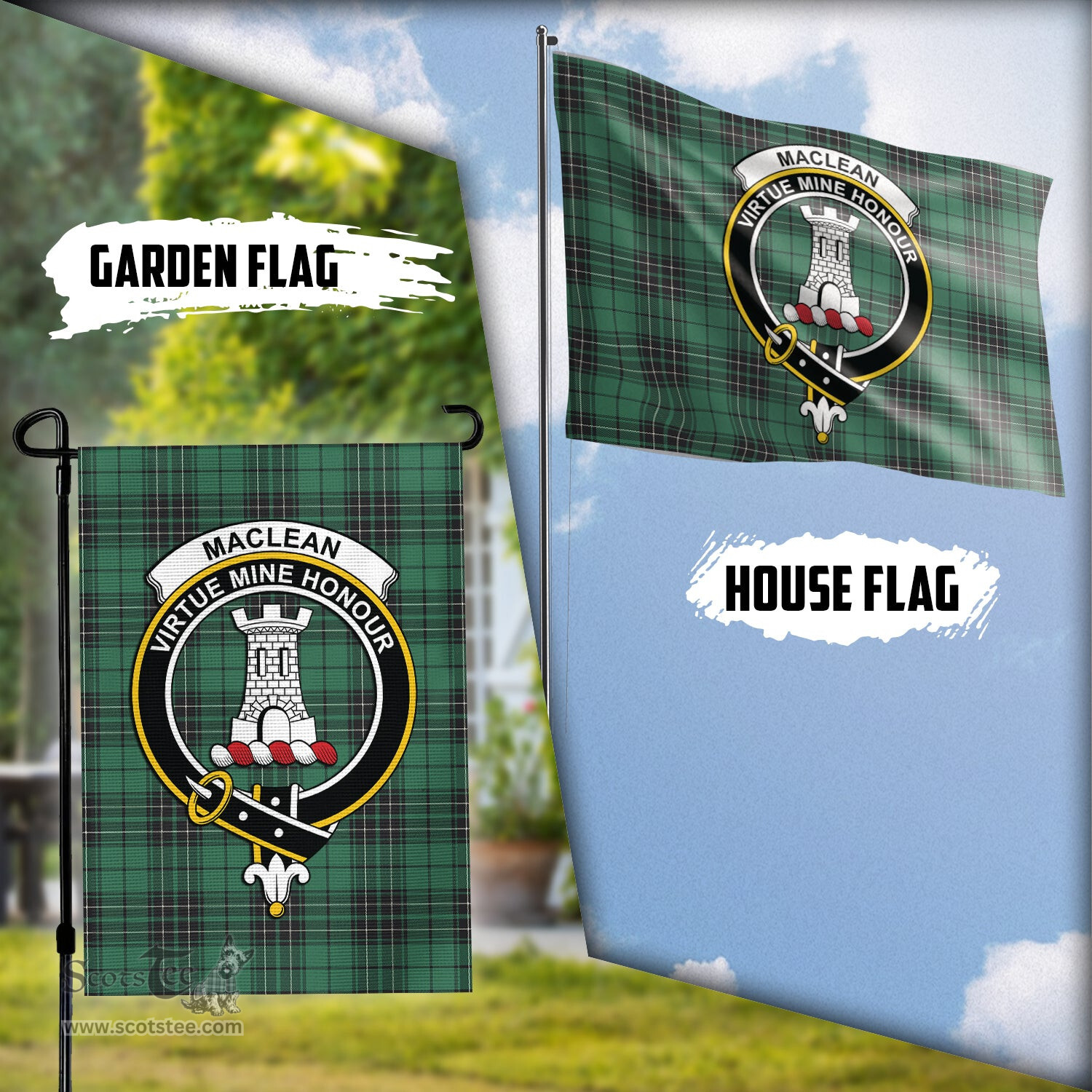 Scottish MacLean Hunting Ancient Tartan Flag with Family Crest - Tartan Garden Flag Scottish Plaid Tartan Plaid - ScotsTee - scotstee.com