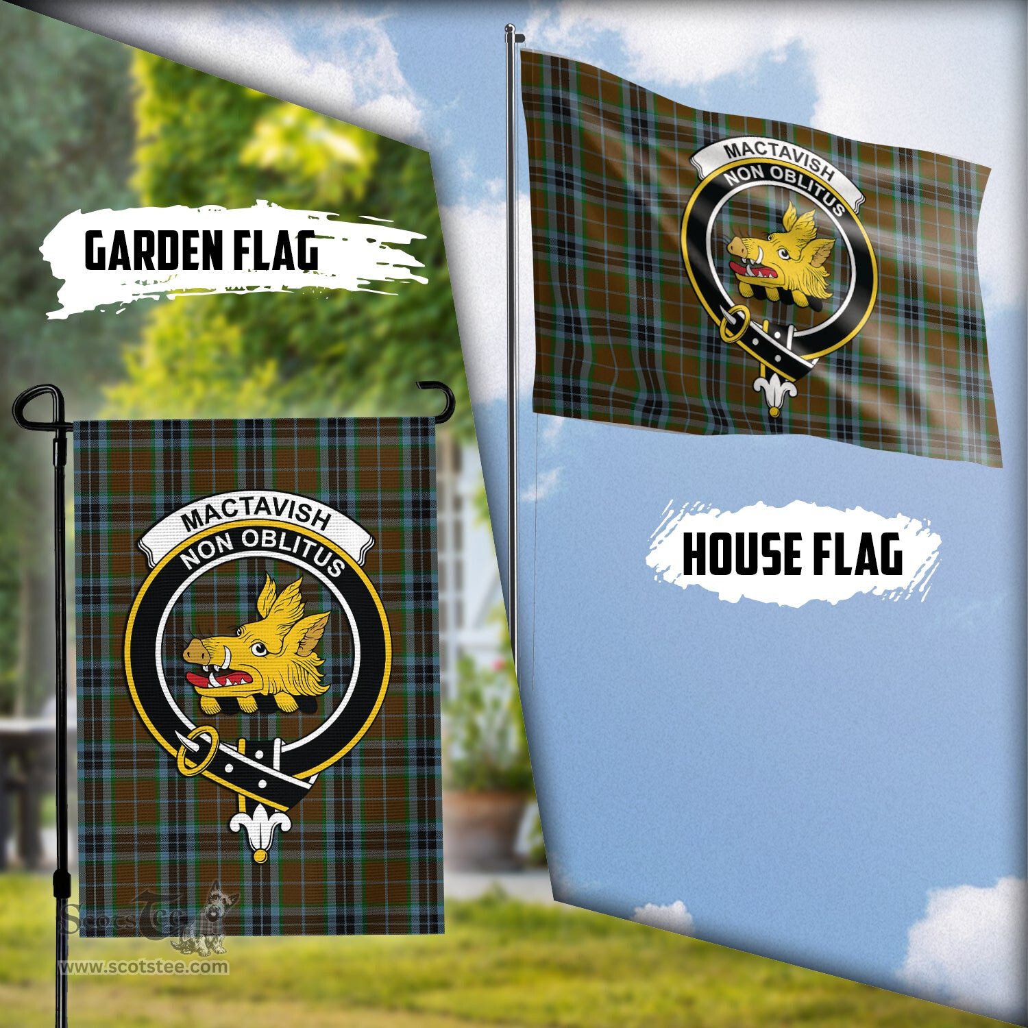 Scottish MacTavish Hunting Tartan Flag with Family Crest - Tartan Garden Flag Scottish Plaid Tartan Plaid - ScotsTee - scotstee.com