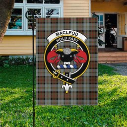 Scottish MacLeod of Harris Weathered Tartan Flag with Family Crest - Tartan Garden Flag Scottish Plaid Tartan Plaid - ScotsTee - scotstee.com