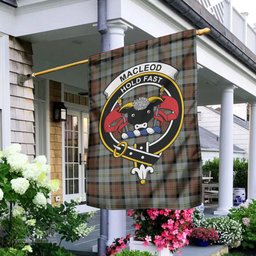 Scottish MacLeod of Harris Weathered Tartan Flag with Family Crest - Tartan Garden Flag Scottish Plaid Tartan Plaid - ScotsTee - scotstee.com