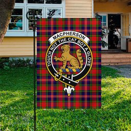 Scottish MacPherson Modern Tartan Flag with Family Crest - Tartan Garden Flag Scottish Plaid Tartan Plaid - ScotsTee - scotstee.com