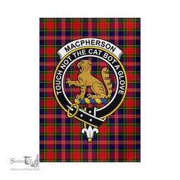 Scottish MacPherson Modern Tartan Flag with Family Crest - Tartan Garden Flag Scottish Plaid Tartan Plaid - ScotsTee - scotstee.com