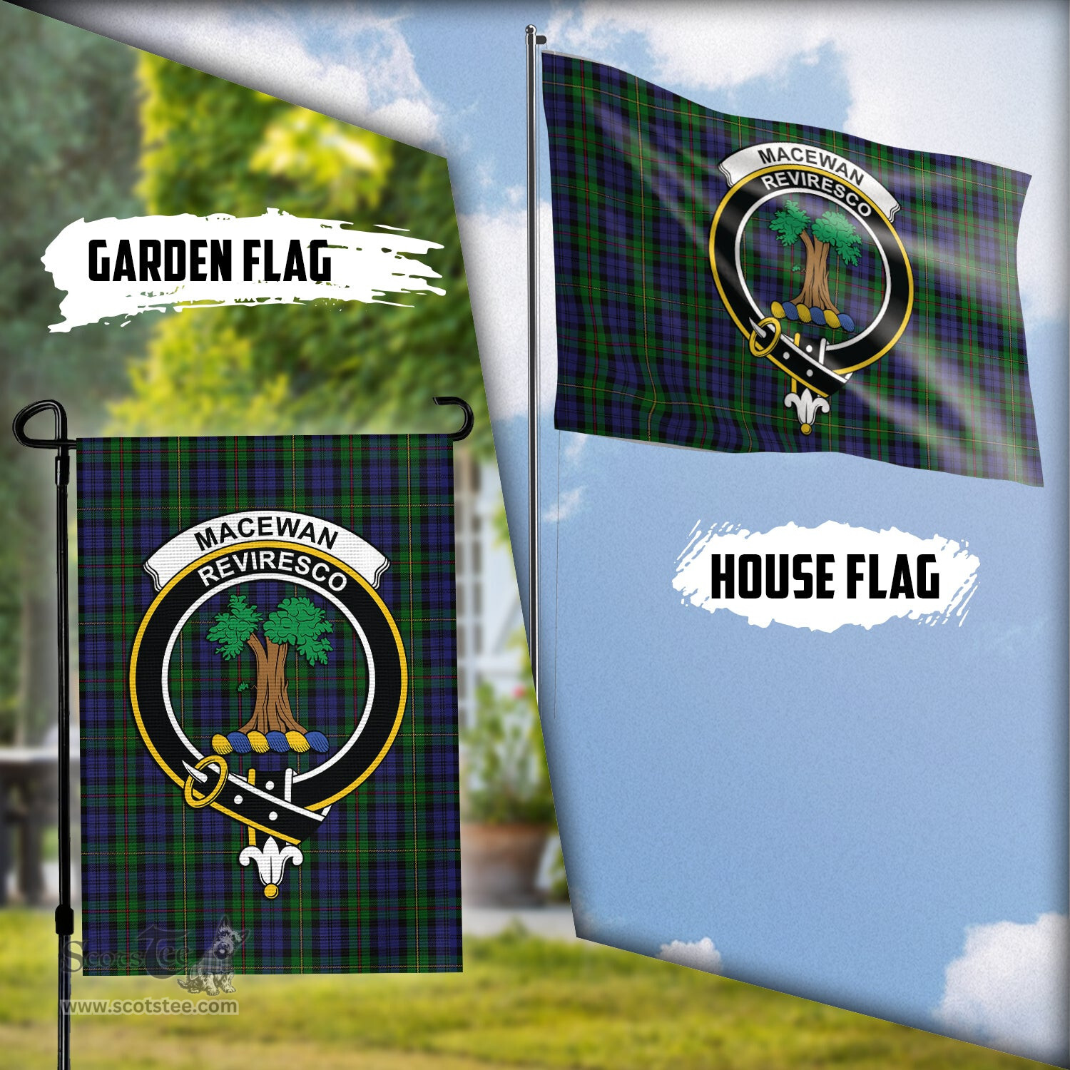 Scottish MacEwan Tartan Flag with Family Crest - Tartan Garden Flag Scottish Plaid Tartan Plaid - ScotsTee - scotstee.com