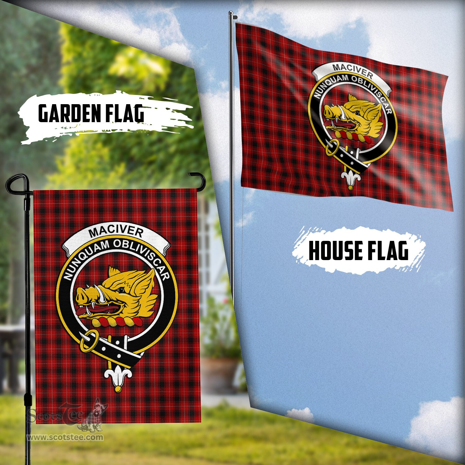 Scottish MacIver Tartan Flag with Family Crest - Tartan Garden Flag Scottish Plaid Tartan Plaid - ScotsTee - scotstee.com
