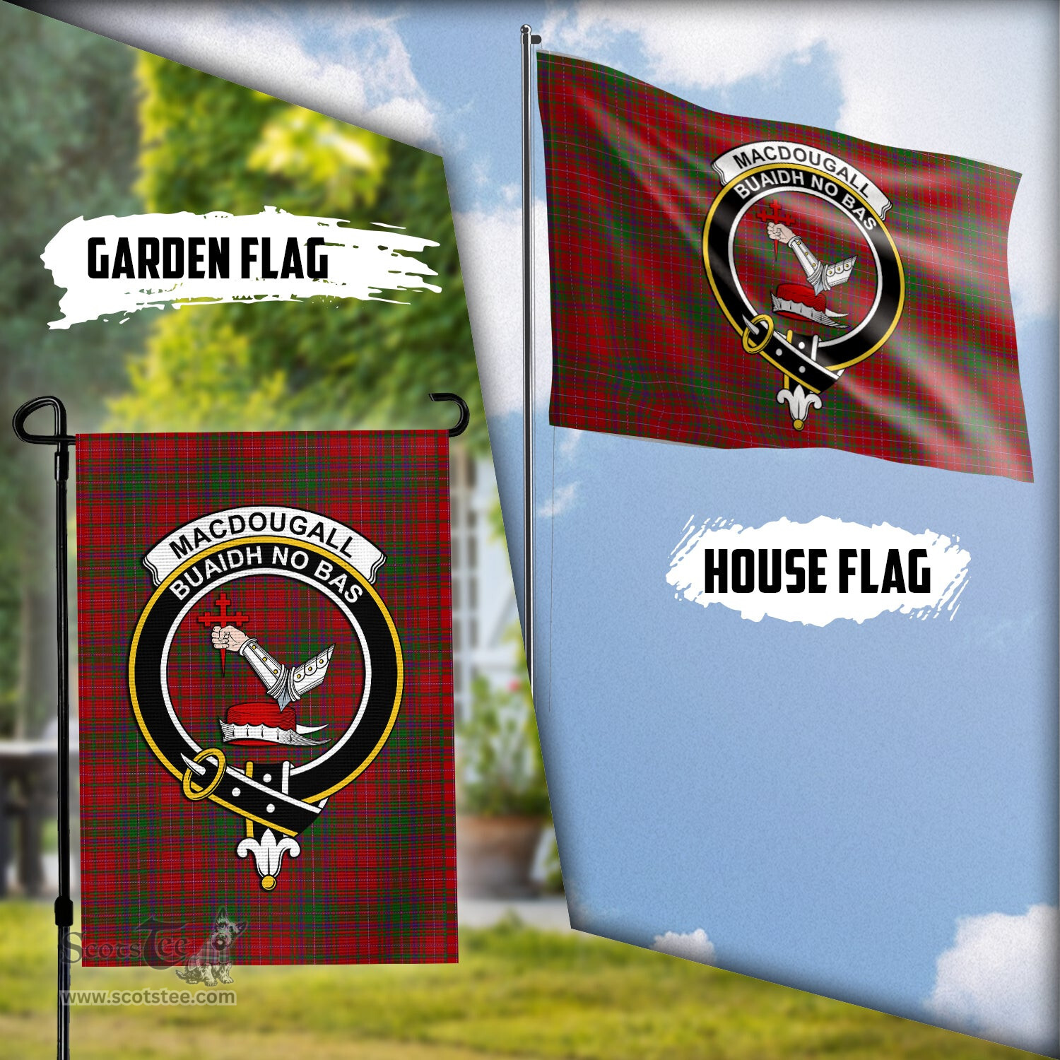 Scottish MacDougall Tartan Flag with Family Crest - Tartan Garden Flag Scottish Plaid Tartan Plaid - ScotsTee - scotstee.com