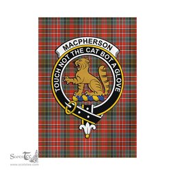 Scottish MacPherson Weathered Tartan Flag with Family Crest - Tartan Garden Flag Scottish Plaid Tartan Plaid - ScotsTee - scotstee.com