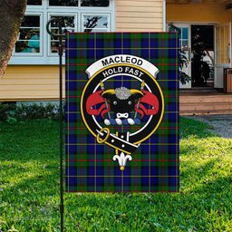 Scottish MacLeod of Harris Modern Tartan Flag with Family Crest - Tartan Garden Flag Scottish Plaid Tartan Plaid - ScotsTee - scotstee.com