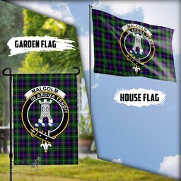 Scottish Malcolm Tartan Flag with Family Crest - Tartan Garden Flag Scottish Plaid Tartan Plaid - ScotsTee - scotstee.com