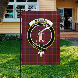 Scottish MacRae Red Tartan Flag with Family Crest - Tartan Garden Flag Scottish Plaid Tartan Plaid - ScotsTee - scotstee.com
