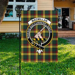 Scottish MacMillan Old Modern Tartan Flag with Family Crest - Tartan Garden Flag Scottish Plaid Tartan Plaid - ScotsTee - scotstee.com