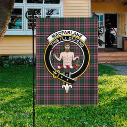 Scottish MacFarlane Hunting Modern Tartan Flag with Family Crest - Tartan Garden Flag Scottish Plaid Tartan Plaid - ScotsTee - scotstee.com