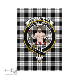 Scottish MacFarlane Black White Tartan Flag with Family Crest - Tartan Garden Flag Scottish Plaid Tartan Plaid - ScotsTee - scotstee.com